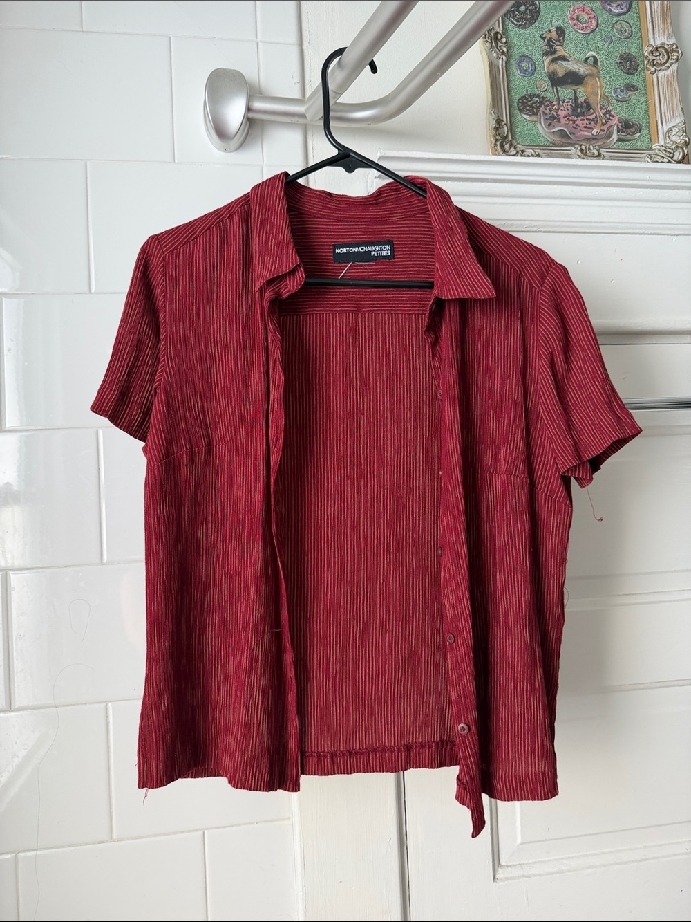 Norton McNaughton Red Short-Sleeve Pinstripe Button-Down Shirt